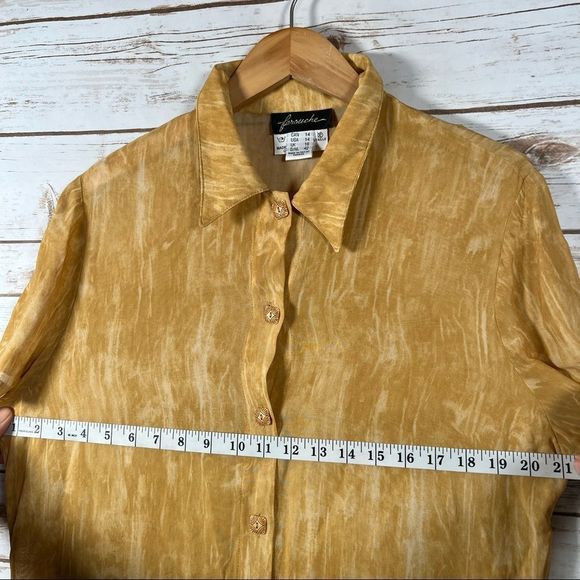 Vintage Farouche Marbled Yellow Tunic w Print on Bottom Size 14 Made in Canada - Picture 7 of 13